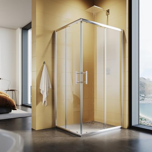 SUNXURY Duschkabine 80x100cm Doppel Schiebetür Eckeinstieg Duschabtrennung Dusche aus 5mm ESG Sicherheitsglas Duschtür Höhe 185cm