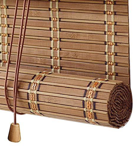 Retro Bambusrollo Blickdicht,60% Verdunkelungsrollo Bambus Jalousine Raffrollo,Natur Holzrollos,Sonnenschutz und Sichtschutz Rollo Seitenzugrollo Für Fenster und Türen,Anpassbar (70x200cm)