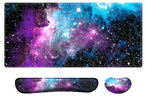Anyhshock Schreibtischmatte, Tastatur-Handgelenkauflage, Gaming-Mauspad mit Handgelenkauflage, 3-teiliges ergonomisches Mauspad für Schreibtisch-Set mit Memory-Schaum, Computer-Schreibtischunterlage