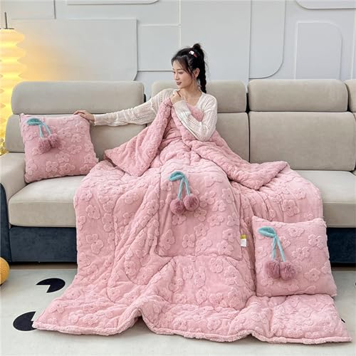 Hixingo Reisedecke und Kissen 2 in 1, Reisedecke mit Kissen Set Multifunktionale Reise Decke und Kissen 2 in 1 Weichem Flugzeug Verwandlungskissen für Urlaub, Camping (50 * 50cm,Hellrosa)