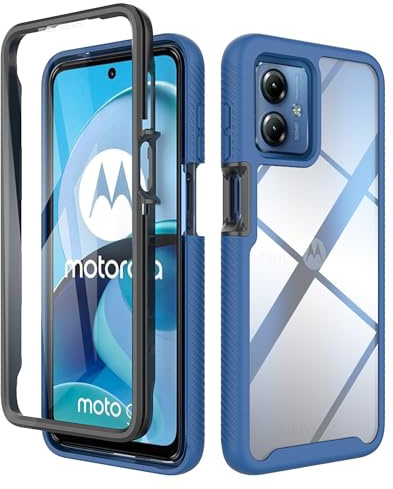 ESTH® Funda para Motorola Moto G14 [Protección Completa Anti-caída de 360°] Carcasa Transparente de Grado Militar con Protector de Pantalla Incorporada, Azul Oscuro