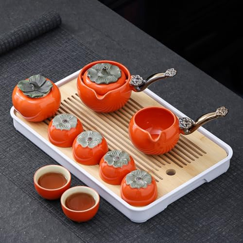 NEDLON Creative Ceramic Rotating Teapot Set,Chinese Tea Cup Set, 360 Rotation Tea Maker and Infuser,Gift for Tea Lovers (Color : Orange, Size : D)