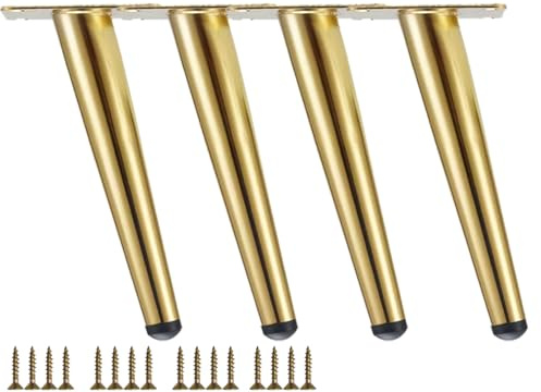 TempFoo Metal Furniture Legs 8 Inch, Gold Oblique Conical Matte Furniture Feet for Sofa Cabinet Coffee Table Chair Desk Cupboard Couch Bed Home DIY Projects Modern Minimalist Decor Style