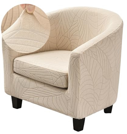 Highdi Tub Chair Cover 2 Piece, Jacquard Bucket Chair Covers Armchair Cover Club Armchair Slipcovers with Seat Cover | Stretch Removable Furniture Protector | Office Bar Reception -Beige