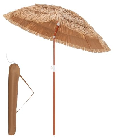 SPOTRAVEL 1.8m Hawaii Parasol, Folding Tilting Hawaiian Sun Umbrella with 8 Ribs and Carry Bag, Outdoor Straw Tropical Sunshade for Garden Patio Beach Poolside (175 x 194cm, with Carry Bag)