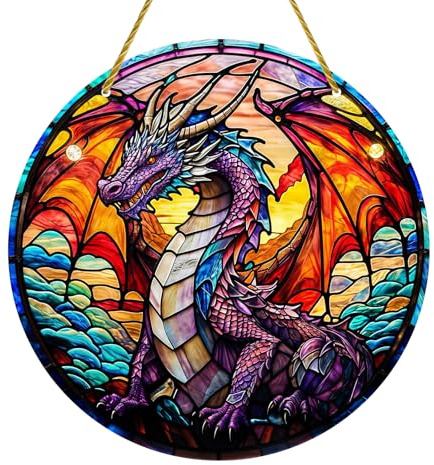 yafuidil Acrylic Stained Hanging - 1Pcs Purple Dragon Theme Acrylic Window Hanging Stained Glass Window Hanging for Indoor Outdoor Decor, Garden Decoration or Housewarming Gift