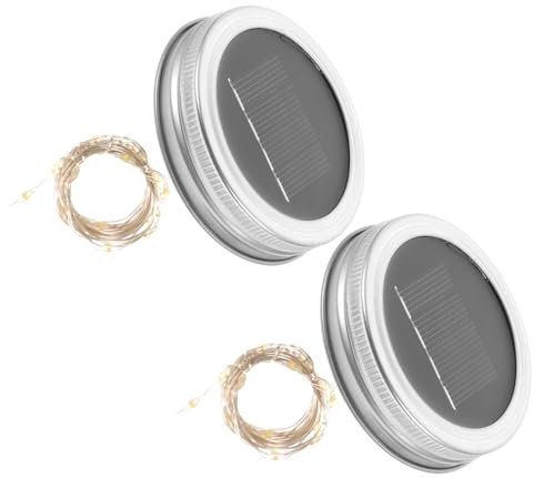 ETHZZLE 2pcs Jar Lid Solar Led Lights Decorative Garden Festoon String for Outdoor Warm White