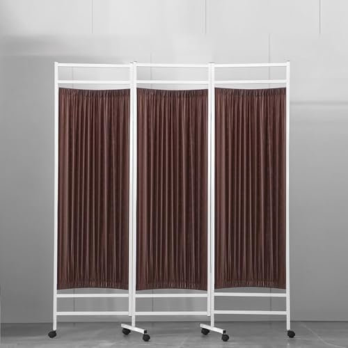 MIDUOLAI 5 Panel Room Divider Folding Privacy Screen, Outdoor Retractable Partition, for Patio Privacy, Portable Medical Screen on Wheels, for Hospitals/Clinic,Brown,4panel