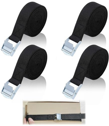 4 Pièces Sangles D'arrimage, 5M x 25mm Sangle à Cliquet avec Boucle, Charge maximale 250 kg, Antirouille Réglable Sangle Arrimage Sangle de Serrage pour Moto/Voiture/Porte Vélo/Bagage(Noir)