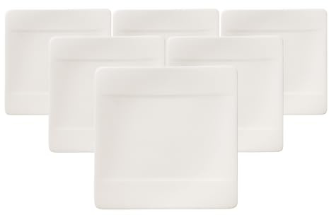 Villeroy & Boch Modern Grace Brotteller 6er Set, quadratischer Teller aus Premium Bone Porzellan mit abgerundeten Ecken, Weiß, 16 x 16 cm