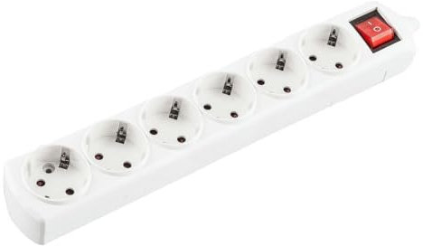 Regleta Blanca de 6 Tomas, sin Cable, con Interruptor, Ideal para conectar Varios Dispositivos y Aumentar la Seguridad eléctrica.