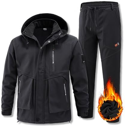 Ensemble De Combinaison De Ski Deux Pièces Pour Hommes, Combinaison De Ski À Capuche Coupe-vent Et Résistante À L'usure Pour Hommes, Ensemble De 2 Pièces, Vêtements Imperméables(Black,XXL)