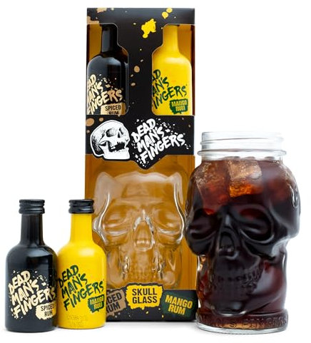 Dead Mans Fingers Rum Gift Set - Spiced & Mango Flavoured, Mini Alcohol Bottles x2 5cl Miniatures and Skull Glass - Official Rum Gifts for Men, Birthday, Dad Gifts, Boyfriend, Stocking, Christmas
