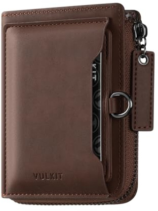 VULKIT Herrplånbok RFID Blockerande Kreditkortsplånbok Läder Passcass Plånbok Bifold Zip Runt Korthållare med Myntficka