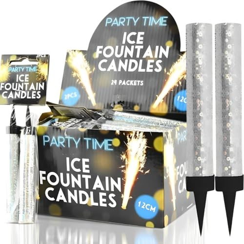 24 x 12cm Silver Ice Sparkling Fountain Candles with Holder: Perfect Cake Sparklers Fountain Candles for Birthday, Wedding, Anniversary, and Party Decorations