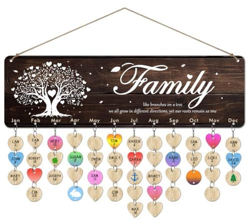 arricraft 1 lavagna In Legno per Promemoria Compleanno Famiglia, Calendario di Compleanno Family Like Branches On A Tree Da Appendere Alla Parete con 100 etichetta, Regalo per Papà e Mamma