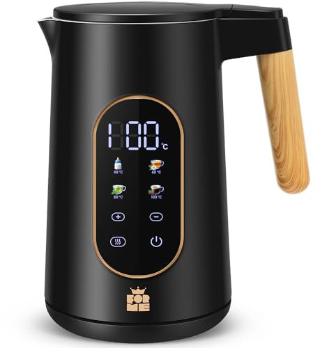 ForMe Hervidor Eléctricos de Acero Inoxidable 1,7 L Selección de Temperatura de 40-100 C LED Indicador Digital de Temperatura I Función de Mantener Caliente Tetera I Cristal Hervidora Libre de BPA