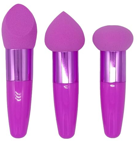Spugna per fondotinta – Set di 3 spugne di bellezza ad alta densità, frullatore per trucco bagnato e asciutto con manici | Soft Makeup Puff Foundation, correttore, fard, strumento cosmetico da viaggio