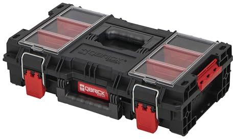 Qbrick System Werkzeugkoffer Prime Toolbox 150 Profi Black Werkzeugkasten mit 2 Organizer 2 Behälter Robust IP66 50 kg Tragkraft 120 kg Belastbar