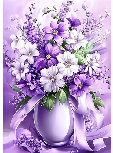 NEWENMO DIY Viola Bouquet Diamond Painting Kit Completo,Bellissimi Fiori Pittura Diamante Adulti,5D Diamant Crystal Art Kit,Ricamo a Punto Croce Artigianale,per Decorazione Della Parete Casa 30x40cm