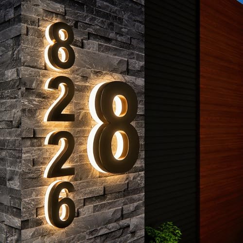 Sallyboyal Custom LED House Numbers, IP65 Waterproof Stainless Steel Lighted Address Signs Home Commercial Use, Solar/Plug-in