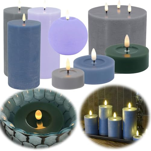 LS-LebenStil Real Flame 2x XL LED 3D Teelichter Ribe Grün 6,8x3cm Echtwachs flammenlose flackernde Kerzen mit Echtwachs-Spiegel Akku Batterie optional mit Fernbedienung/Dimmer/Timer