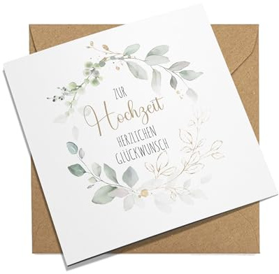 FORYOU24 MYPRINTZ Glückwunschkarte zur Hochzeit mit Umschlag aus Kraftpapier. Hochzeitskarte Grußkarte Vermählung Just Married Wedding Eukaliptus (KT_118)