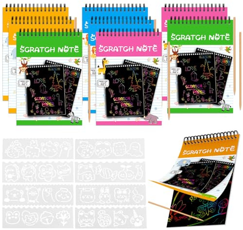 8 Stück Kratzbilder, Kratzbilder für Kinder, Coloring Book mit 8 Innenseiten, Kritzelbuch, mit 8 Cartoon-Schablone, Malbücher, für DIY-Handwerk und kreative Graffiti, LernGeschenk(mehrfarbig-1)