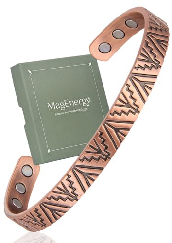 Bracelet magnétique en cuivre pur à 99,9 % MagEnergy avec 6 aimants puissants, bracelet manchette avec boîte cadeau pour bijoux, One Size, Cuivre, Pas de pierre précieuse
