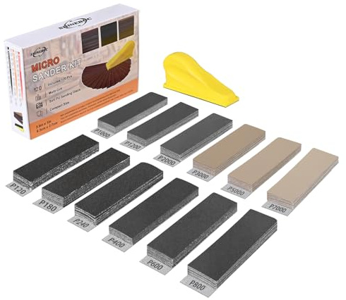 Shineboc 120pcs Kit de Ponçage de Précision, Grain 120-7000 Papier Abrasif | Blocs de Ponçage pour Doigts, pour Travail du Bois, Réparation de Meubles, Bricolage et DIY