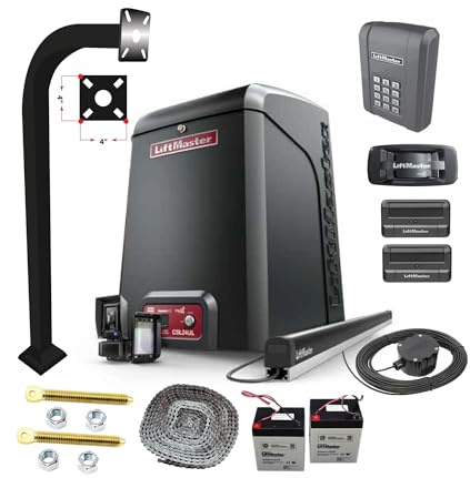 LiftMaster CSL24UL Commercial Slide Gate Operator – High-Traffic Gate Opener Kit with 811LM Remotes, KPW5 Keypad, myQ 828LM Gateway, LMRRUL Photo Eye, S505AL, LA Ornamental 42 Pedestal, CP4 Cartell