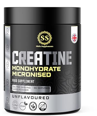 Shifa Supplements - Creatine Monohydrate Powder Halal - Ideal for Muscle Growth & Recovery - Unflavoured Creatine 400 grams (5 grams x 80 servings) | 100% Pure Micronised Creatine Powder