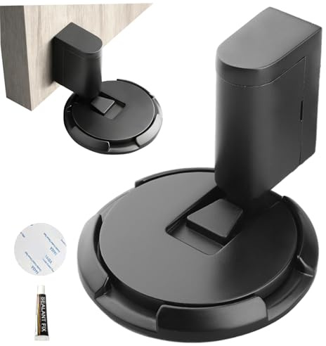 Boden-Türstopper ohne Bohren mit mechanischer Verriegelung, Türstopper aus Zinklegierung, Bodenmontage mit Klebstoff, geräuschloser Stopp für Zuhause, Schwarz