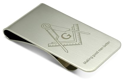 THE MASONIC COLLECTION Versilberte Geldklammer mit quadratischem Kompass, mit oder ohne G-Logo, gravierter Freimaurer-Geldhalter, personalisiertes Geschenk für Männer, silber, Eine Größe, Quadrat
