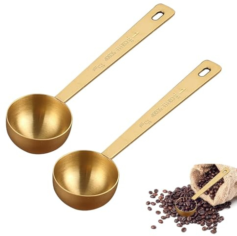2 Pcs Coffee Scoop Elegant Gold-Finished Stainless Steel Teaspoon Measuring Spoons Precision 5g Dosage for Collagen Supplements Coffee Protein Powder Matcha