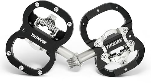 Thinvik Pedali per Bicicletta Shimano SPD – Doppia Funzione Piattaforma e Pedali Automatici per MTB 9/16'', Inclusi I Tasselli Compatibili, Colore Nero