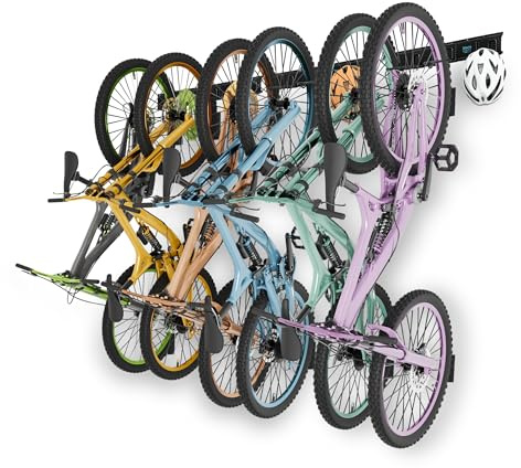 ZQ - Porta Bici da Muro per 6 Biciclette e 4 Caschi, Portabici da Parete in Metallo con Ganci Resistenti fino a 182 kg, Supporto Bici Salvaspazio con Pegatine Protettive