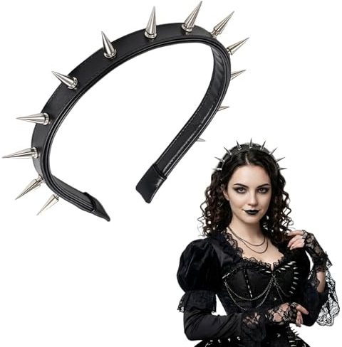 Diadema negra con tachuelas, estilo gótico punk rock, para Halloween, disfraces, fiestas, eventos nocturnos y viajes. Adorno para la cabeza de mujer.