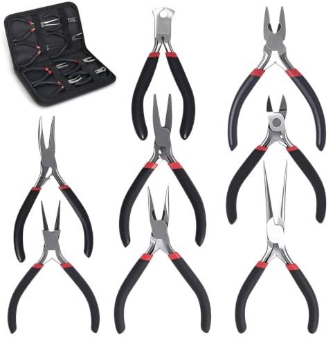8 Stück Schmuckzangen Set, Mini Zangenset Klein mit Seitenschneider, Spitzzange, Kombizange, Rundzange, Flachzange und Aufbewahrungstasche für Schmuckherstellung Basteln und Elektronik