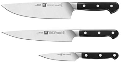 ZWILLING Pro Messerset, 3-tlg., Spick- und Garniermesser/Fleischmesser/Kochmesser, 11, 20 und 20 cm, Rostfreier Spezialstahl, Kunststoffgriff, Schwarz