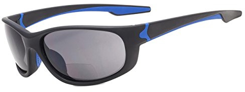 Eyekepper TR90 Unbreakable Sport Bifokale Sonnenbrille Baseball Laufen Angeln Fahren Golf Softball Wandern Matt Schwarz-Blau Rahmen Grau Linse +2.5