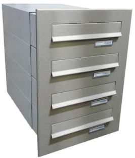 B-042 4er Edelstahl Mauerdurchwurf Briefkastenanlage mit Namensschild (Tiefe: 39-62 cm) - LETTERBOX24.de