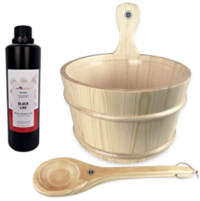 SudoreWell® - Set sauna con vaso per sauna + cazzuola in legno di alta qualità (chiaro) by Opa/Lumo plus Rento sauna, eucalipto
