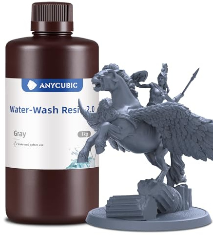 ANYCUBIC Wasser Abwaschbar Resin 2.0, 3D Drucker Resin Water Washable, Anti-Vergilbung, UV Resin 405nm Standard Photopolymer Harz Geringer Geruch für alle LCD 3D Drucker, Grau 1000g