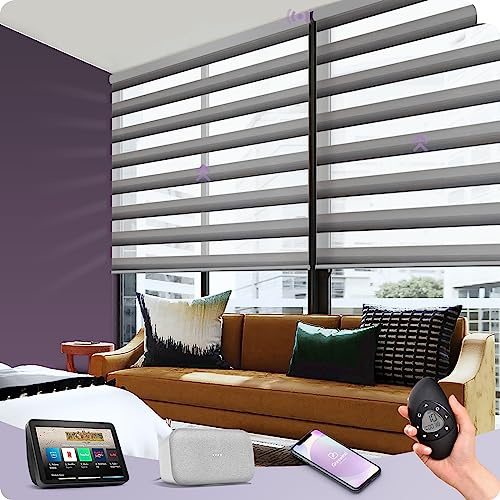 Graywind Motorisierte Doppelrollo mit Strukturierter Webart, Verdunkelung & Lichtdurchlässig, nach Maß Elektrische Duo Rollo für Fenster, Wiederaufladbar, Alexa Google Kompatibel, Gradient Grey Silver