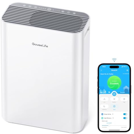 GoveeLife Smart Air Purifiers for Home Large Room, Air Purifiers for Pets with PM2.5 Sensor, Washable Pre-Filter for Pet Hair Lint, 24dB Large Air Purifier with App Control, Pet Lock