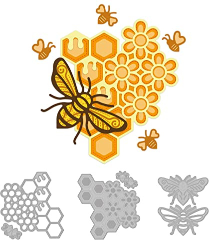 GLOBLELAND Honigbiene Schneiden Matrizen Metall Hive Blumen Biene Stanzt Prägeschablonen Schablonen Vorlage für Papier Karte Making Dekoration DIY Scrapbooking Album Craft Decor