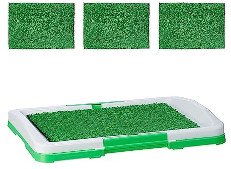 Relaxdays Lettiera per Cani, 4 Tappetini Igienici in Erba Sintetica, Traversine Cuccioli, 5,5x45,5x33 cm, Bianco Verde