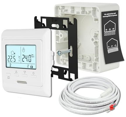 E51 - Termostato digitale da parete, per riscaldamento a pavimento, 7 giorni, display illuminato con sensore a pavimento