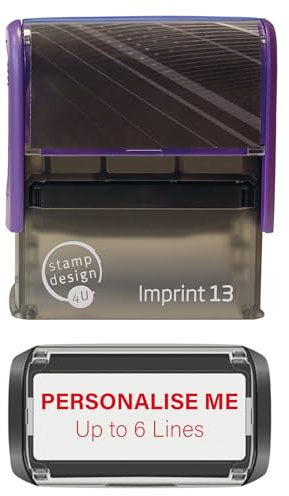 Premium 6 Line Self Inking Custom Business Stamp Imprint 13 Personalised Rubber Address Stamp - Red Ink